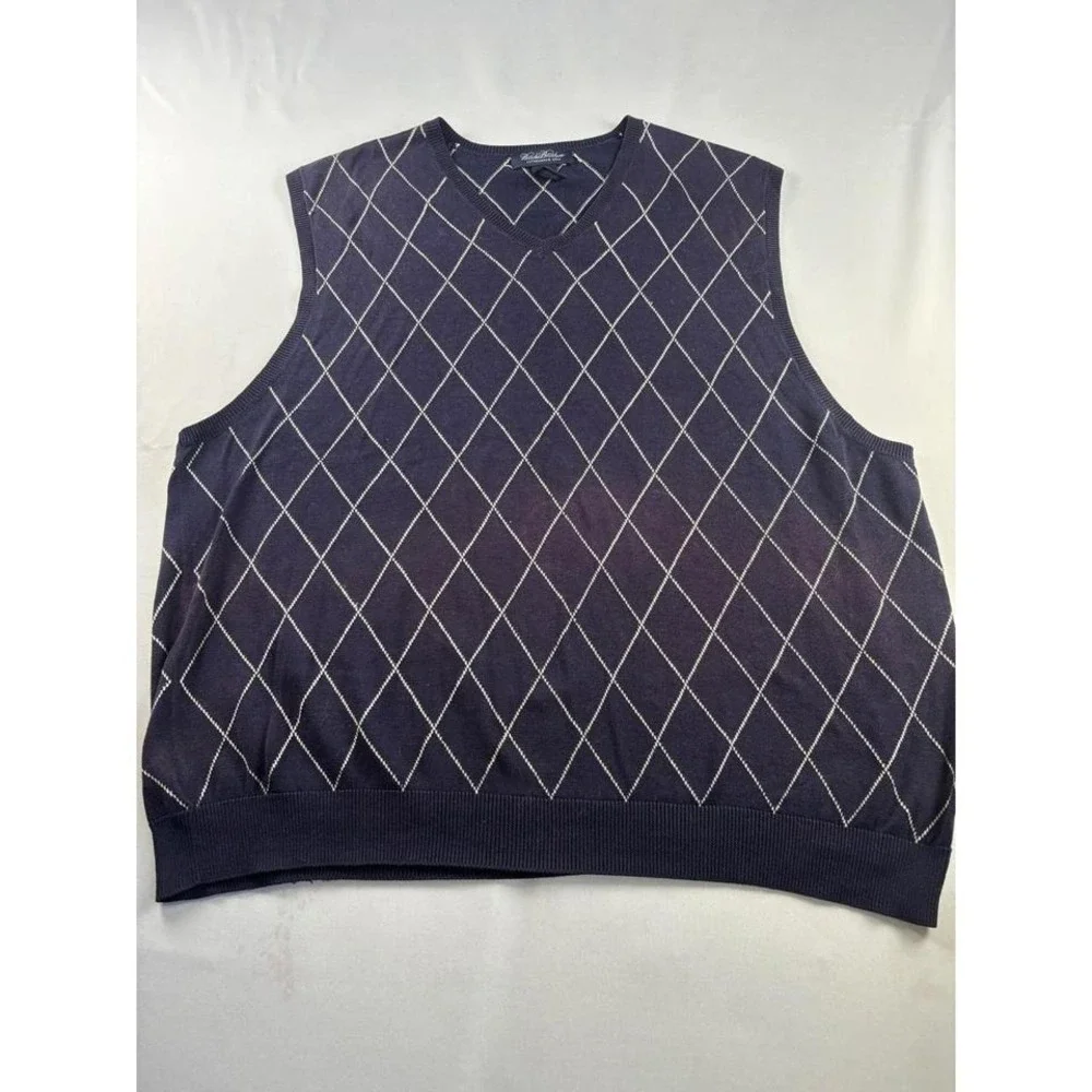 Brooks Brothers‎ Mens XL Navy Blue Argyle V-Neck Mercerized Cotton Sweater Vest